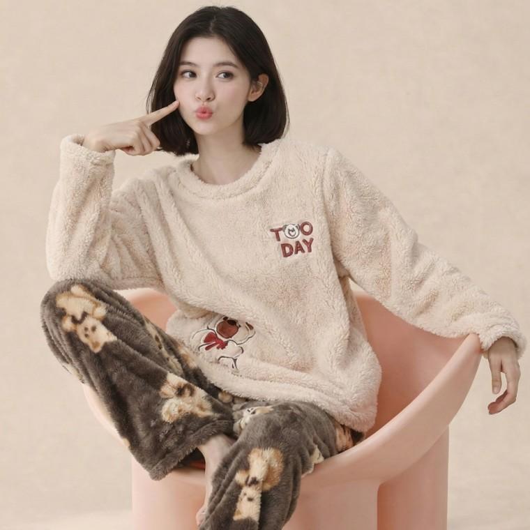 여성 집에서입는 옷 긴팔 극세사 캐릭터 잠옷 홈웨어 세트