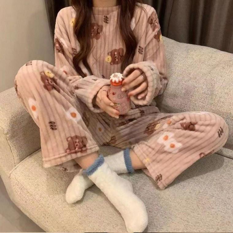 여자 겨울 잠옷 귀여품 패턴 극세사 골지 긴팔 상하의 세트 실내복 반팔 남녀 남자