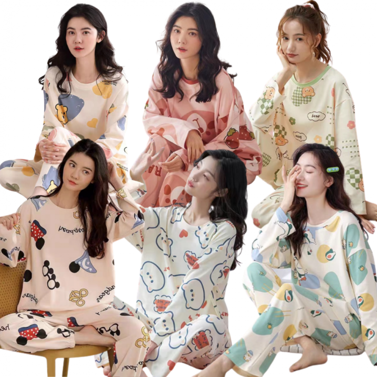 여성 긴팔 봄가을 잠옷 상하세트 (6color)