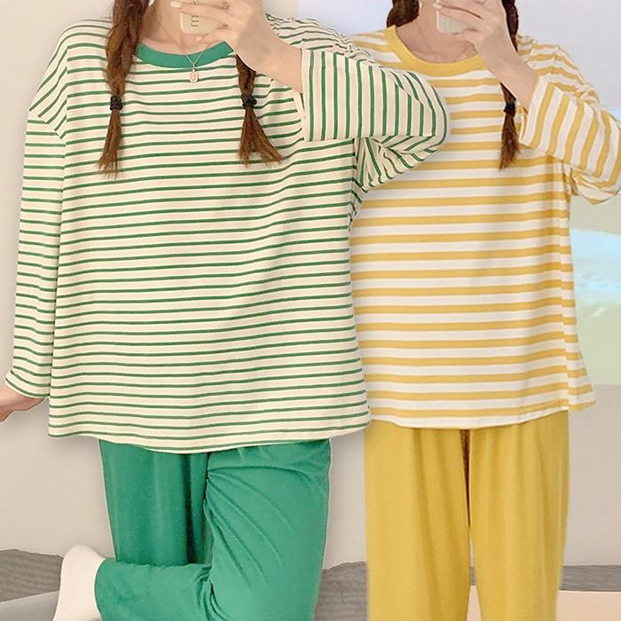 노멀 단가라 긴팔 홈웨어 세트 4color / 브라캡 내장 캡내장 잠옷