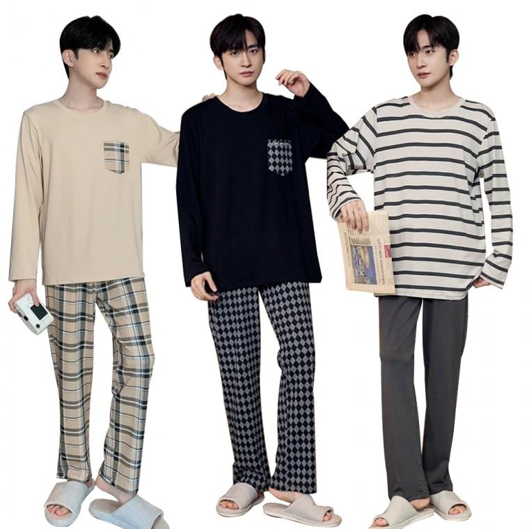 남성 긴팔 잠옷 상하의 세트