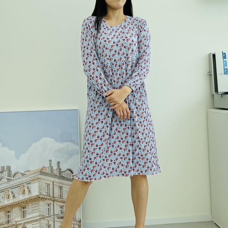 긴팔 꽃 주름 프 원피스 찐 편안한 원피스