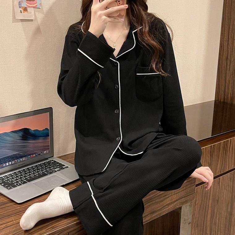 배색 카라 파자마 긴팔 잠옷 홈웨어