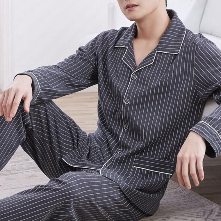 WJR 긴팔 투피스 파자마 세트 남성잠옷 홈웨어 빅사이즈 실내복