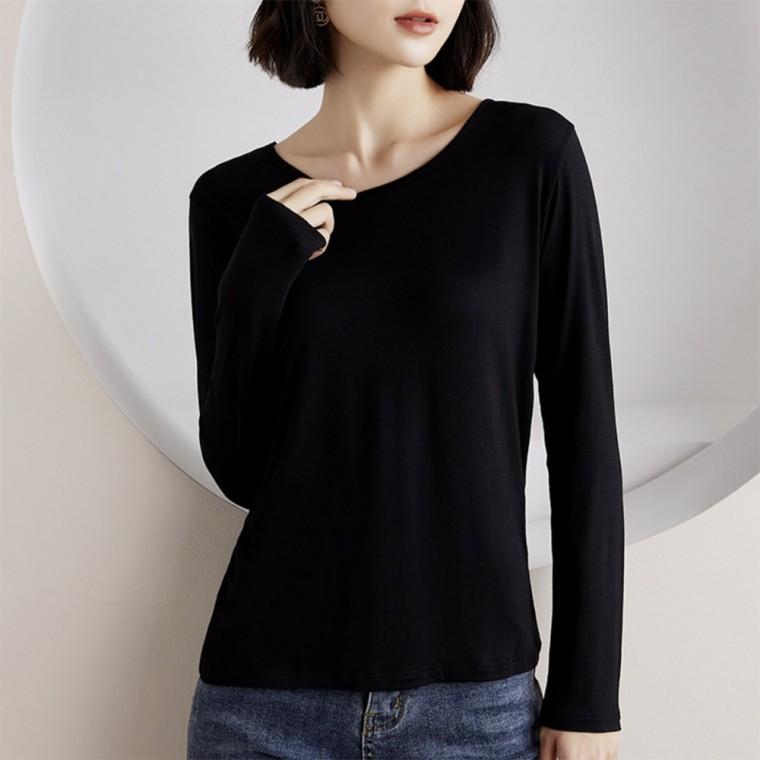 루나소이 부드러운 여성 내복 상의 이너티 긴팔 티셔츠 기본 무지티