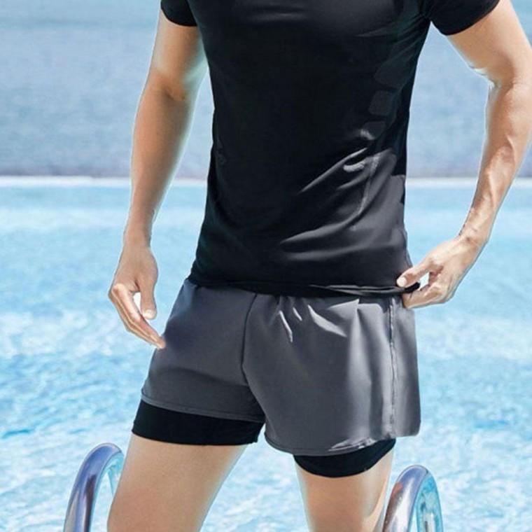 남성 여름 워터 파크 이중 레깅스 스포츠 반바지 긴팔 운동복 티셔츠 웨어룩 쇼핑몰