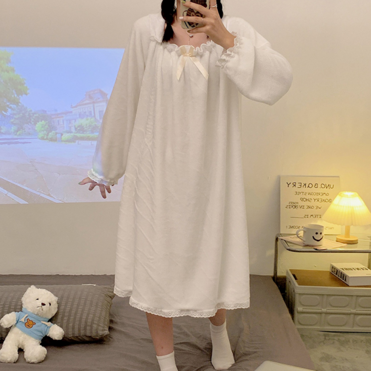 극세사원피스잠옷 긴팔 기모 수면 원피스