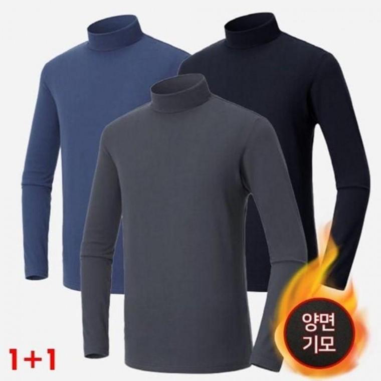 1+1 남자 양면 기모 목티 폴라 긴팔 이너 티셔츠