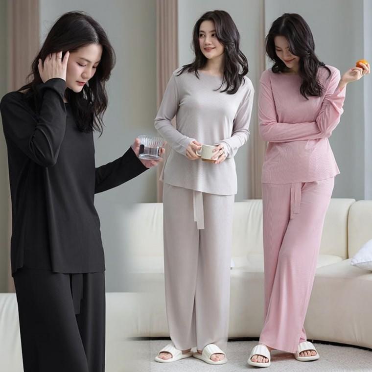 여성용 파자마 상하의 세트 홈웨어 긴팔 잠옷 실내복 투피스