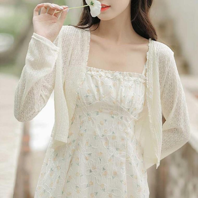 신혼 여행 여자 얇은 숏 가디건 여름 바캉스룩 웨어 얇은 긴팔 여름 썸머 비치 가디건
