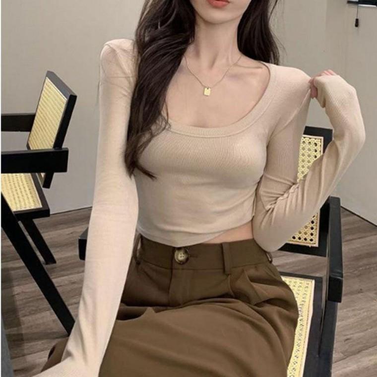 여성 주말 외출 패션 스커트 데님 U넥 골지티 기본티 크롭티 빅사이즈 여름 긴팔티