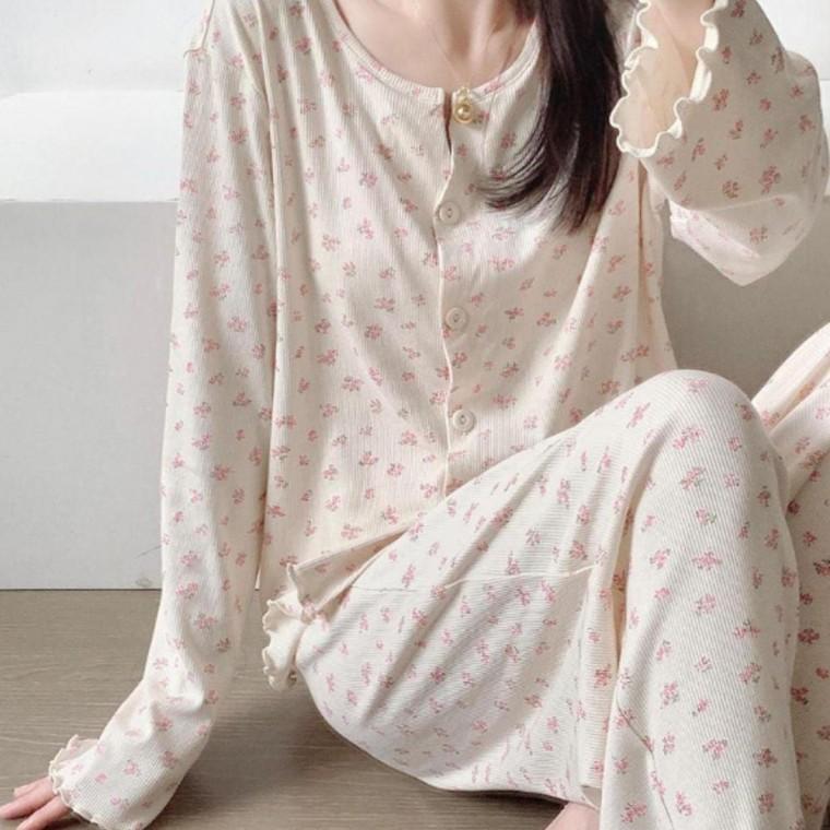 여성 꽃무늬 봄 가을 잠옷 바지 긴팔 파마자 세트 파자마 여자 실내복 여성홈웨어 봄잠옷