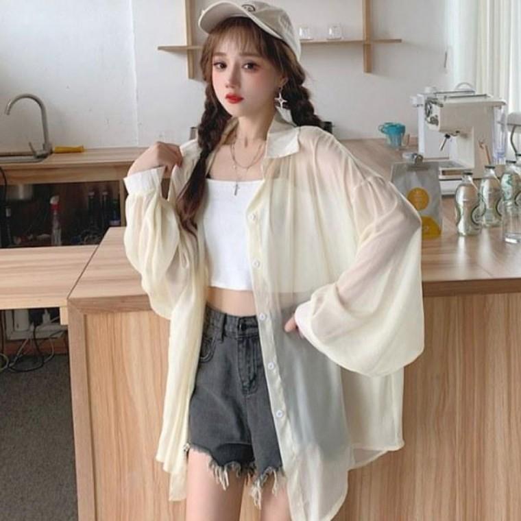 쉬폰 긴팔블라우스 여성 시스루 햇빛차단 상의