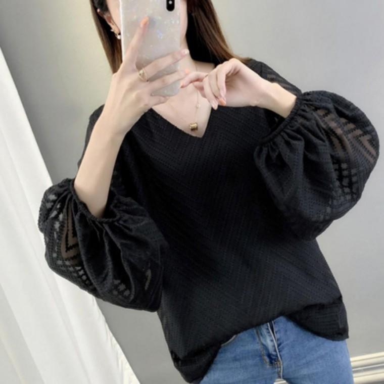 루즈핏 블라우스 긴팔 여성 면 브이넥 여름