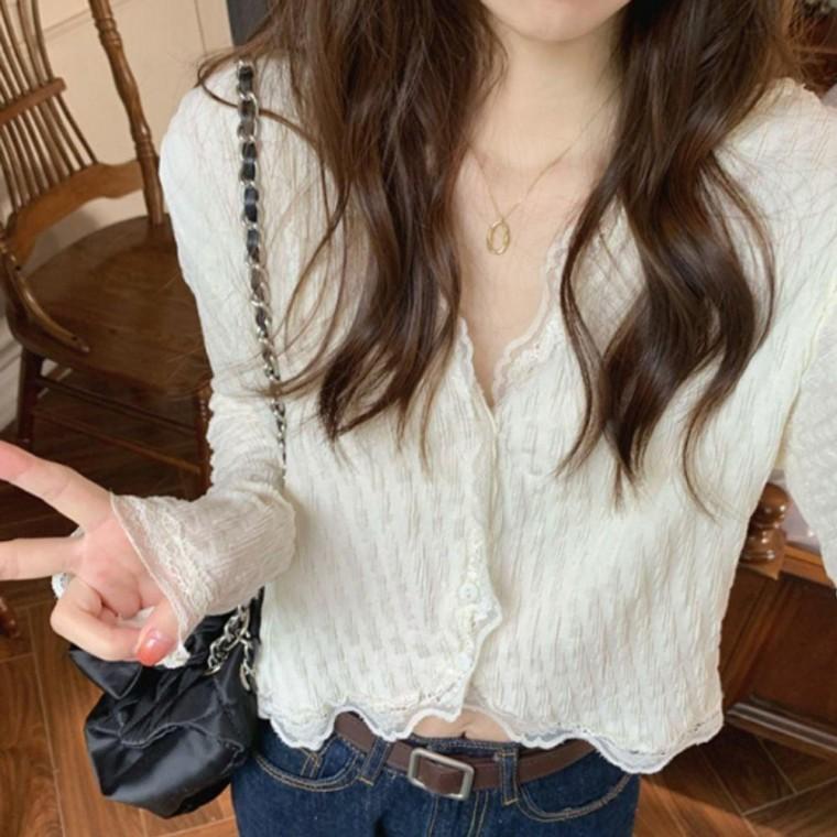 여성 긴팔 크롭 예쁜 간절기 레이스 봄 가디건 크림 가을 여성 간절기 여자 학생 여름 이쁜 봄 세미