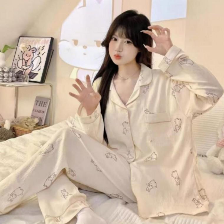 여성 긴팔 캐주얼 러블리 파자마 홈웨어 캐릭터 잠옷