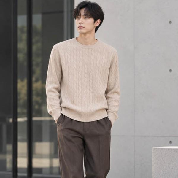 남자 스웨터 자카드 짜임 라운드넥 디자인 긴팔 데일리웨어 간절기 겨울 캐주얼 출근 코디 니트