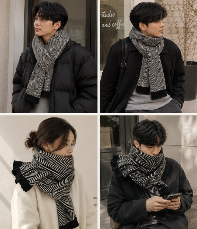 홍대온니-헤링본 롱 머플러 포근한 겨울 목도리 남자 여자 커플 따듯한 니트목도리 남녀공용 선물