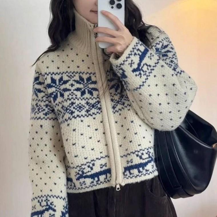여성 투웨이 니트 집업 노르딕 크롭 가디건 아이보리 예쁜 라운드 투웨이 가디건 간절기 한 크롭 니트
