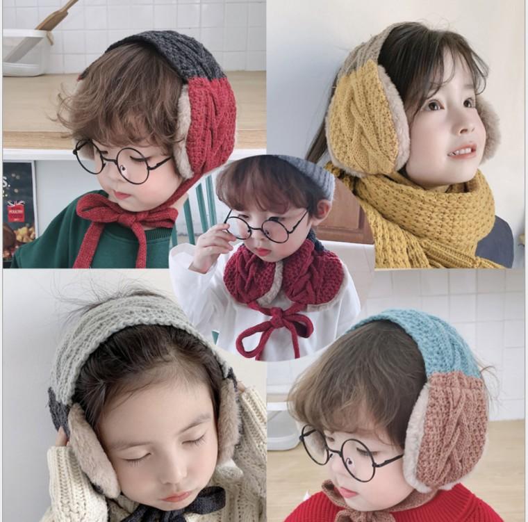 아동 배색 니트퍼 귀도리 귀마개 목도리 머플러 남아 여아 어린이
