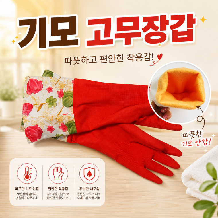 [기모 고무장갑]기모 안감 고무장갑 개별 포장 방수 작업 장갑