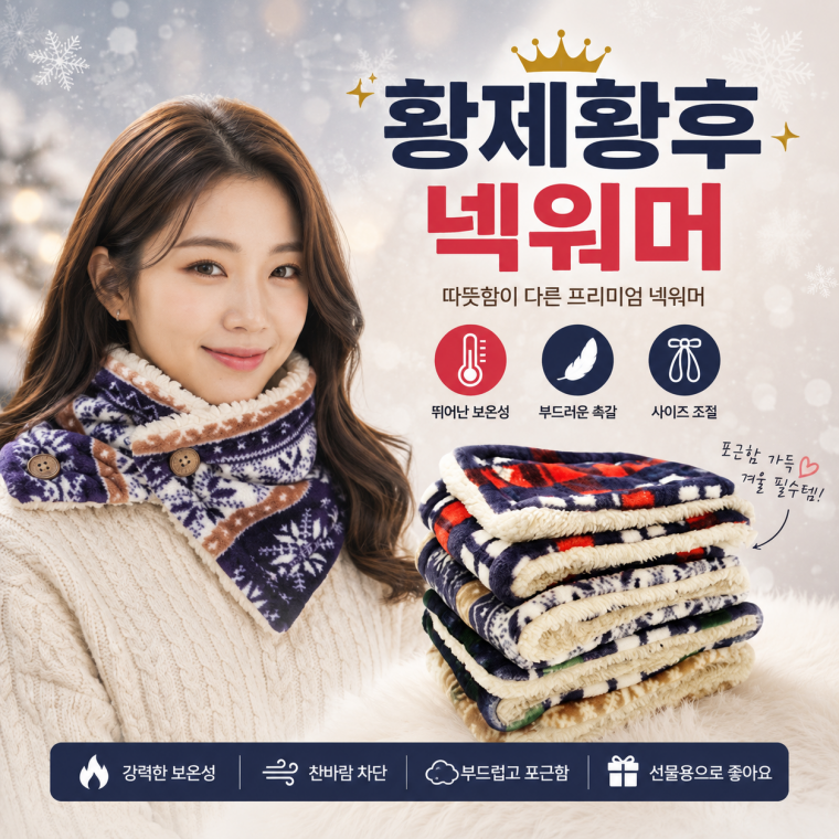 [황제황후 넥워머]방한 목도리 넥워머 기모 단추형 겨울 스포츠 워머 스키 보드용품