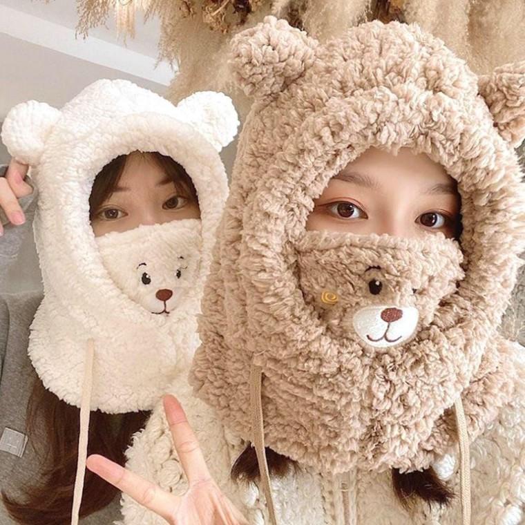 큐티베어 뽀글이 바라클 라바 후드넥 워머 양털넥 기모 마스크 넥워머