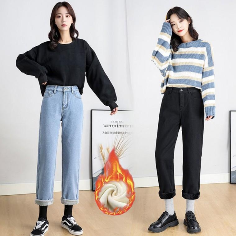 겨울 융 기모청바지 스판 뒷밴딩 일자 데님팬츠 연청 블랙진