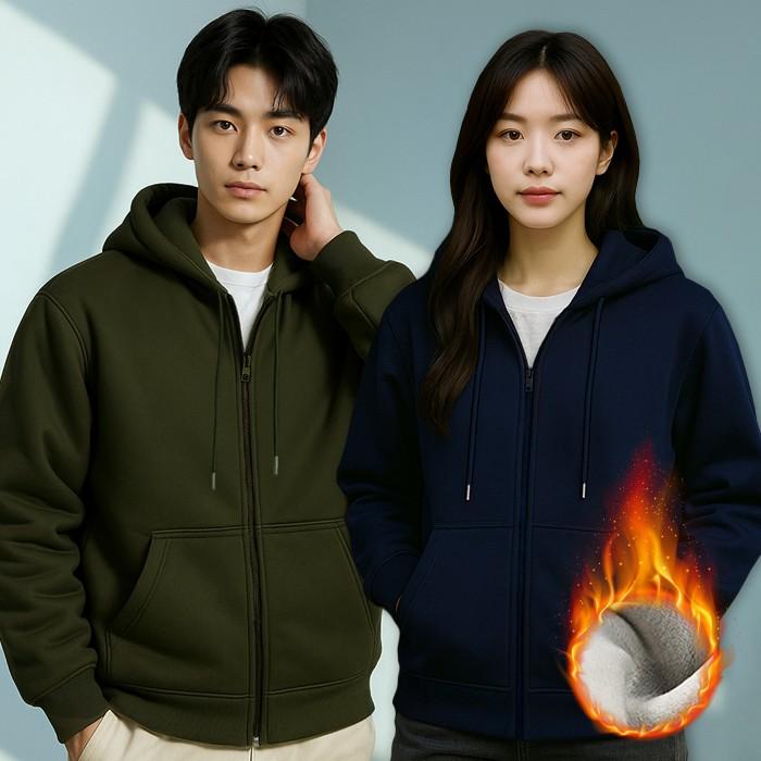 남녀공용 웜코어 오버핏 기모 후드집업 (6컬러/3사이즈) / 한글라벨 /데일리 기모 집업 학생잠바