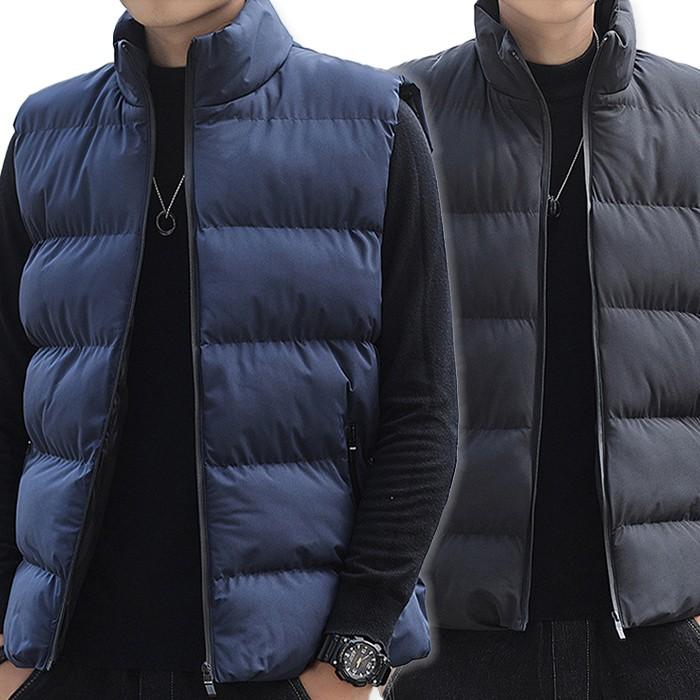 남성 베이직 데일리 하이넥 경량 패딩조끼