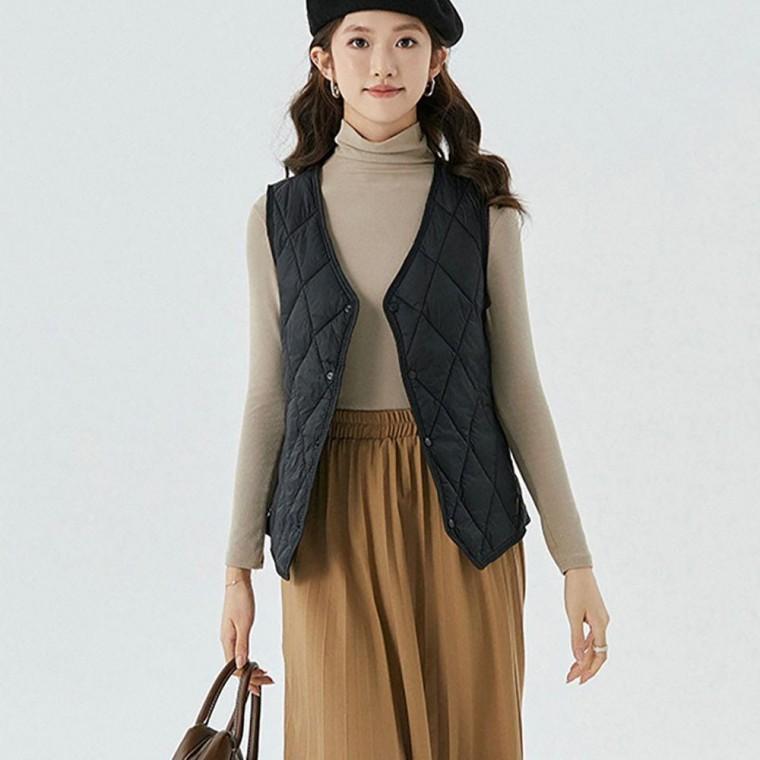 여자 다이아 퀄팅 라운드넥 겨울 외출 실내 이너 패딩 조끼 김장 조끼빅 사이즈 할머니