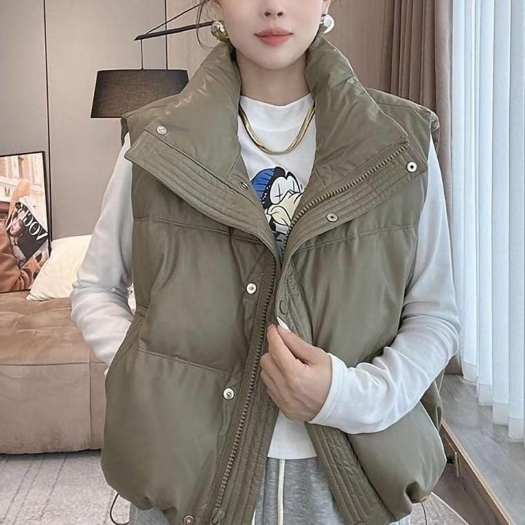 여성 스티치 포인트 하이넥 겨울 방한 패딩 조끼 베스트 여자 경량 잠바 퀼팅 캐주얼