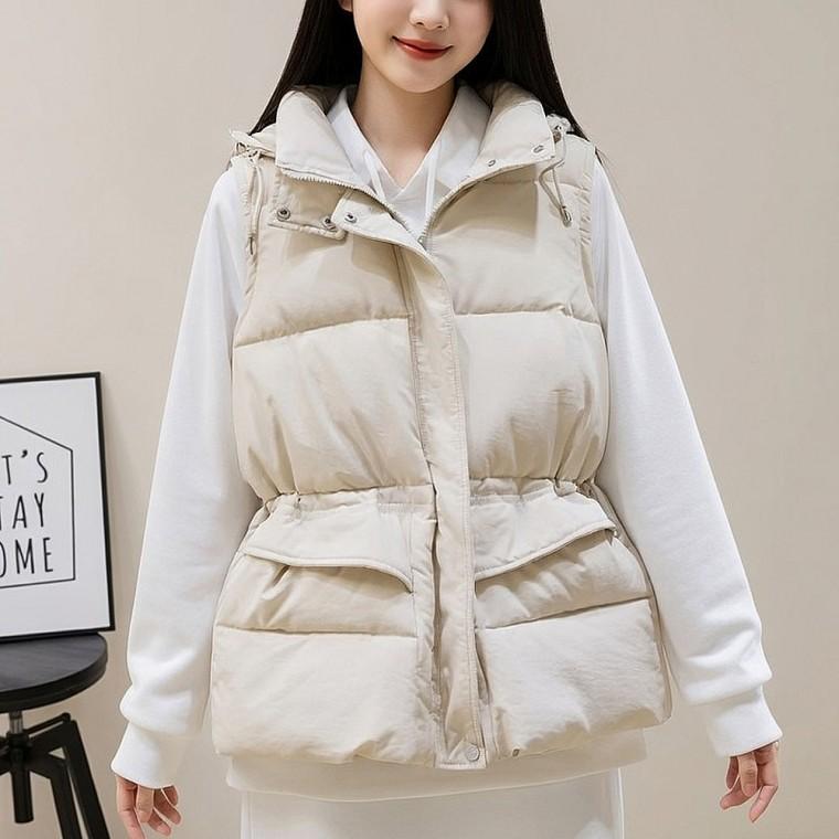 여성 겨울 스트링 허리조절 패딩 조끼