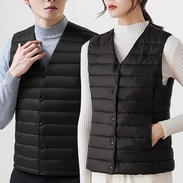 여자 브이넥 경량 누빔 패딩 베스트