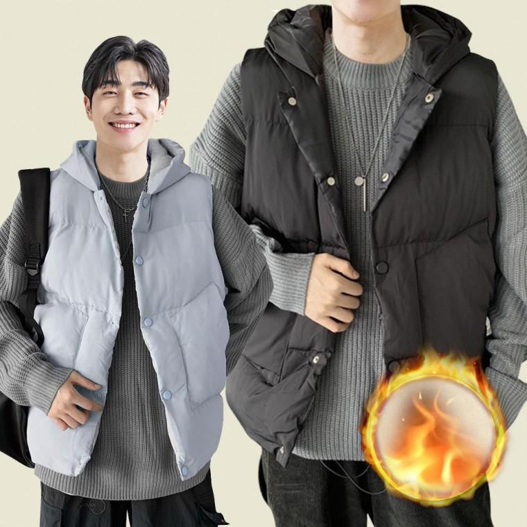 데일리 남성 패딩 겨울 보온 누빔 모자 다운 파카 조끼