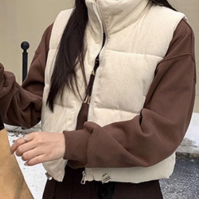 여자 코듀로이 조끼 스트링 숏패딩 크롭 겨울 베스트