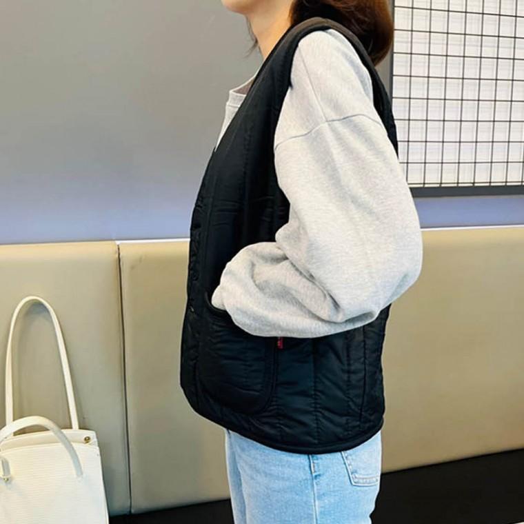 후끈 여자 패딩조끼 누빔 베스트 융털 루즈핏 안감퍼 겨울 따뜻 캐주얼 방한용 이너