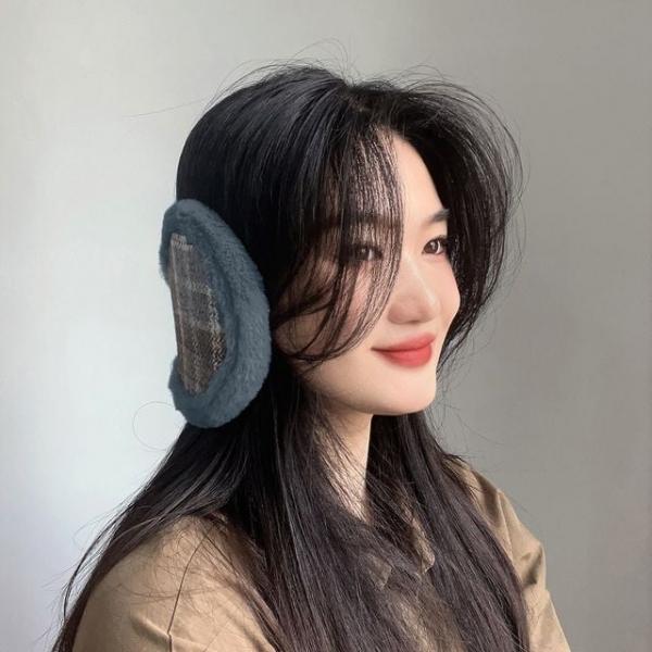 귀마개 겨울귀마개 체크패턴 방한 에쉬 블루 에쉬블루