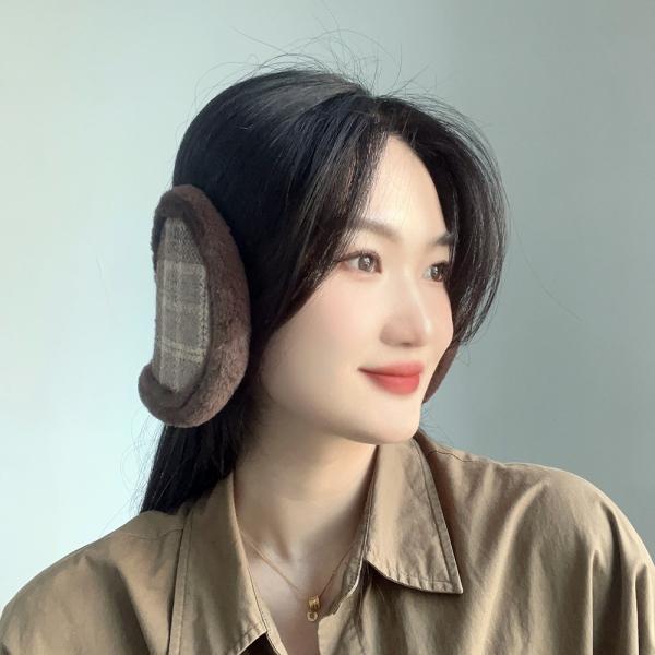 체크패턴 방한 귀마개 보온귀마개 겨울귀덮개
