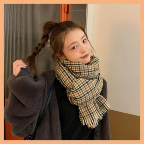 체크패턴 캐주얼 포근 따뜻한 겨울 넥워머 편한 부드러운 감촉 짜임 긴목도리 여성스러운 목도리