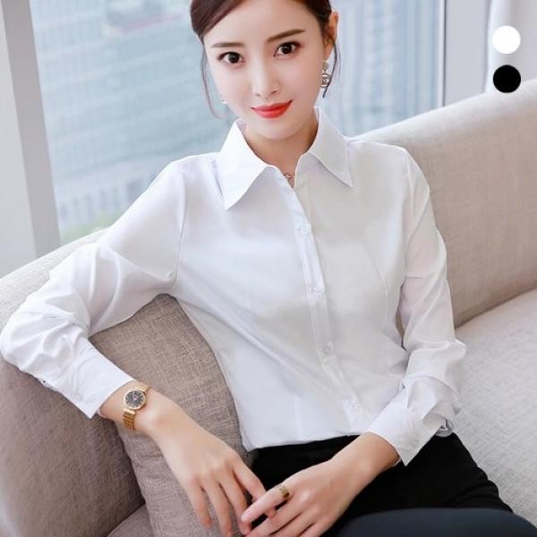 여성 기본 무지 슬림 허리 라인 긴팔 셔츠 URK-606