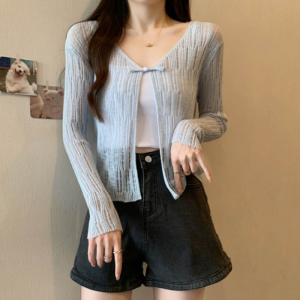 세련된 긴팔 가디건 감각적인 디자인 시스루 아우터