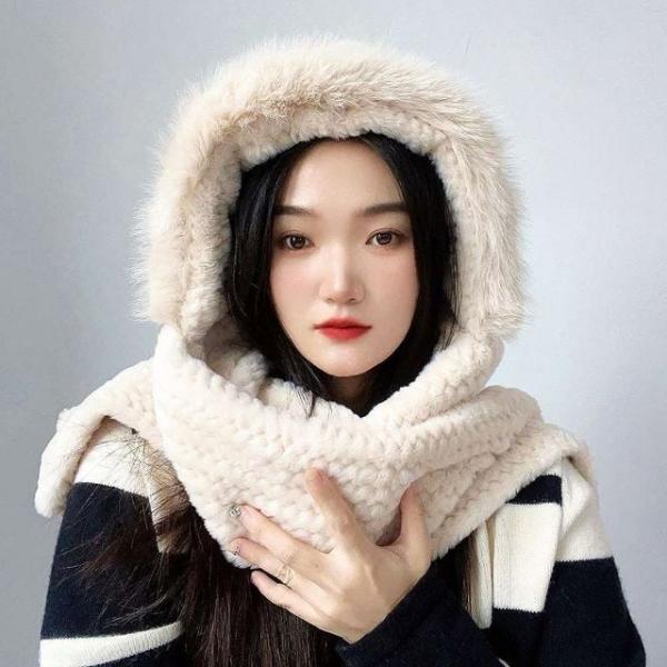 후드 머플러 베이지 목도리 따뜻한