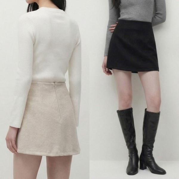 겉기모  A라인 뒷지퍼 미니 스커트