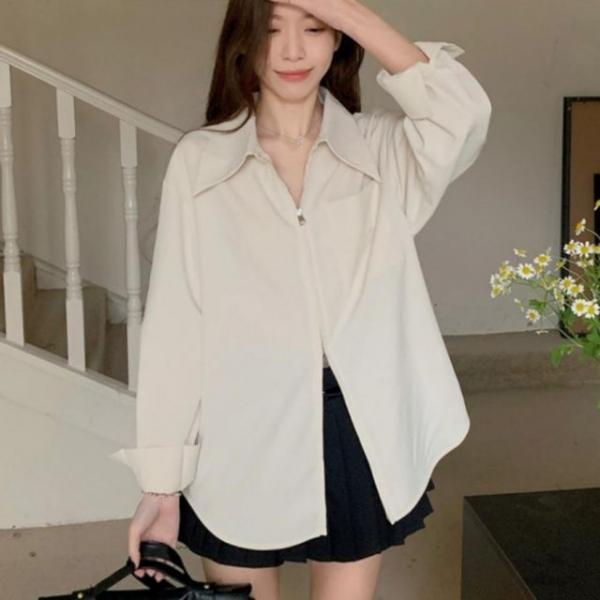 카라 집업 루즈핏 여성 무지 심플 베이직 데일리