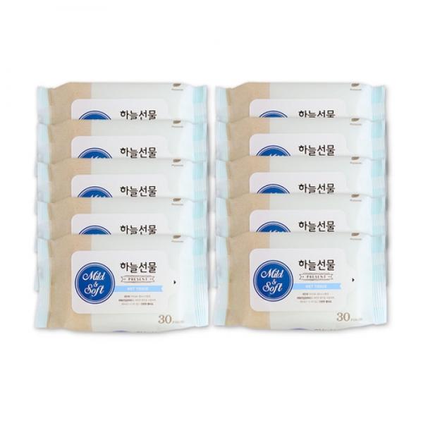 하늘선물물티슈(30매 리필)-10개 휴대용 소형 파우치형 아기 유아 판촉 홍보