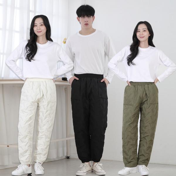 남녀공용 뉴 고주파 패딩바지 방한팬츠 조거 일자 누빔 겨울 남자 허리밴딩 추리닝 솜바지