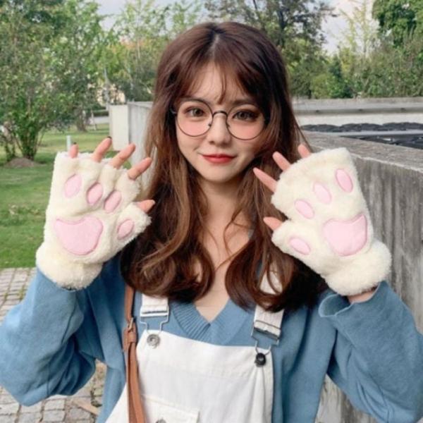 겨울 고양이장갑 여성 스마트폰 터치 털 보온용
