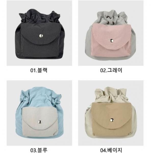 WL 복주머니형 크로스백 실용적 앞주머니 포인트 넉넉한 수납공간으로 작은 소지품 보관 용이