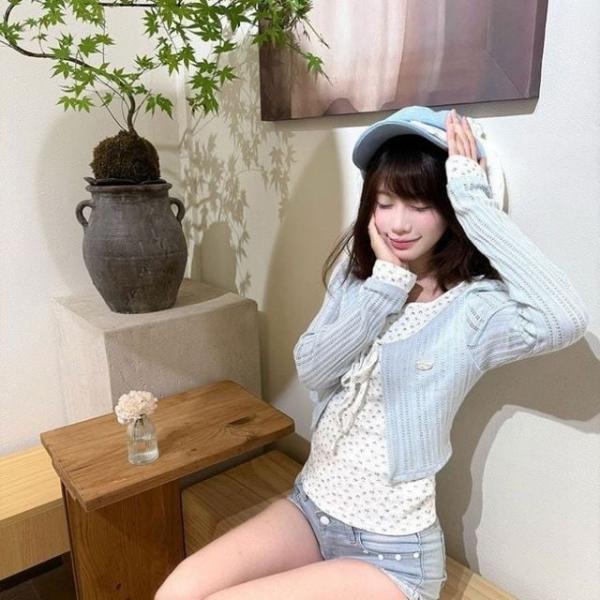 여성 플라워 티셔츠 레이어드 데일리티 리본 가디건